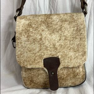 VIN BAKER brown calf hair messenger bag crossbody